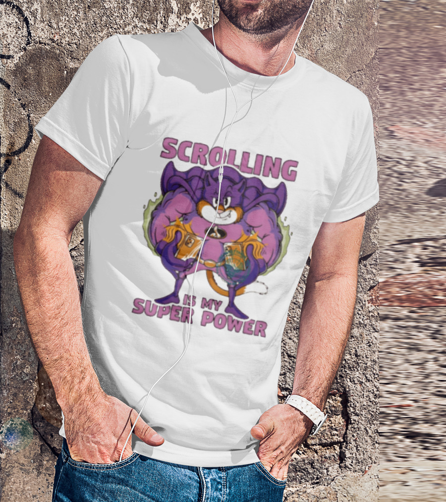 Scrolling Is My Super Power Superhero Cat Comic T-Shirt