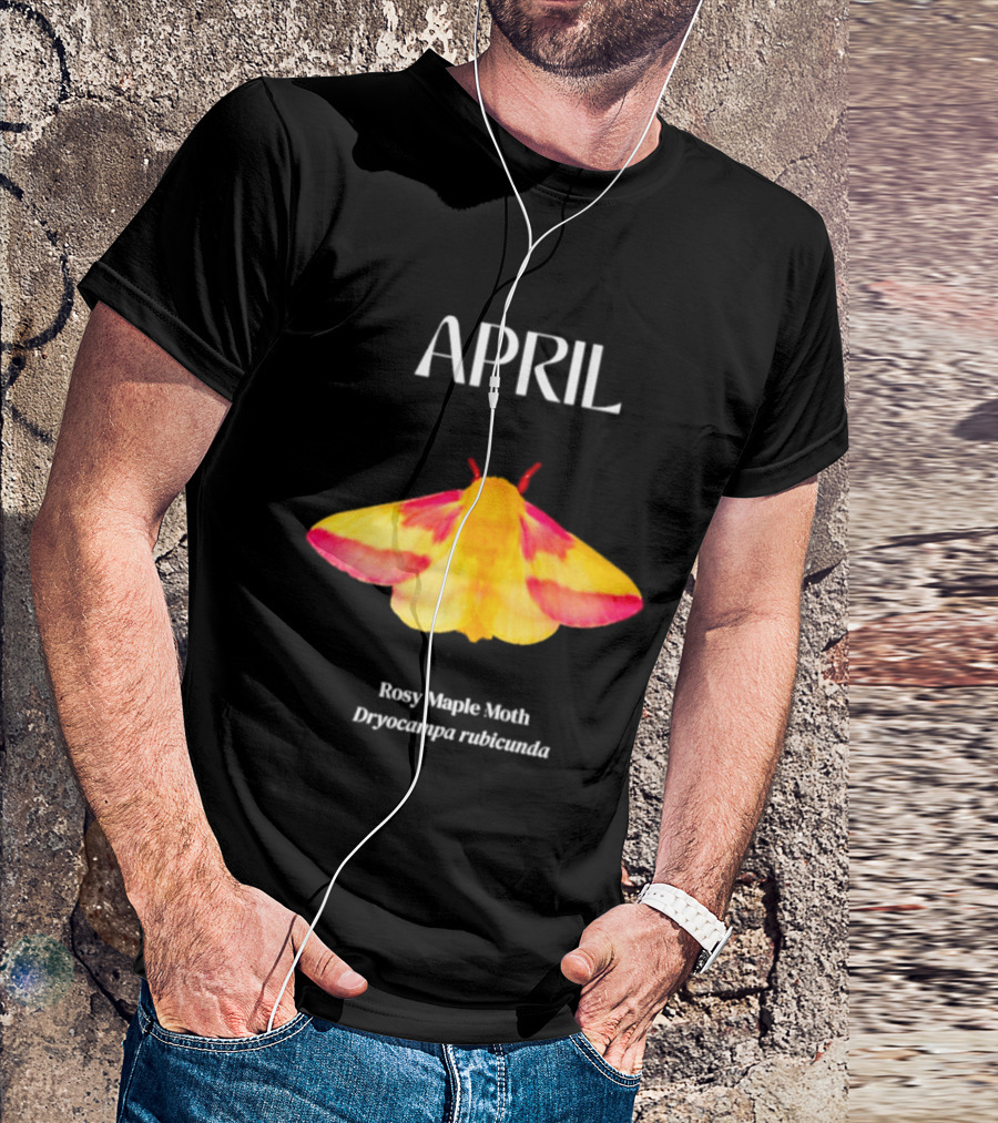 April Rosy Maple Moth Dryocampa Rubicunda Vibrant Yellow Pink Insect T-Shirt