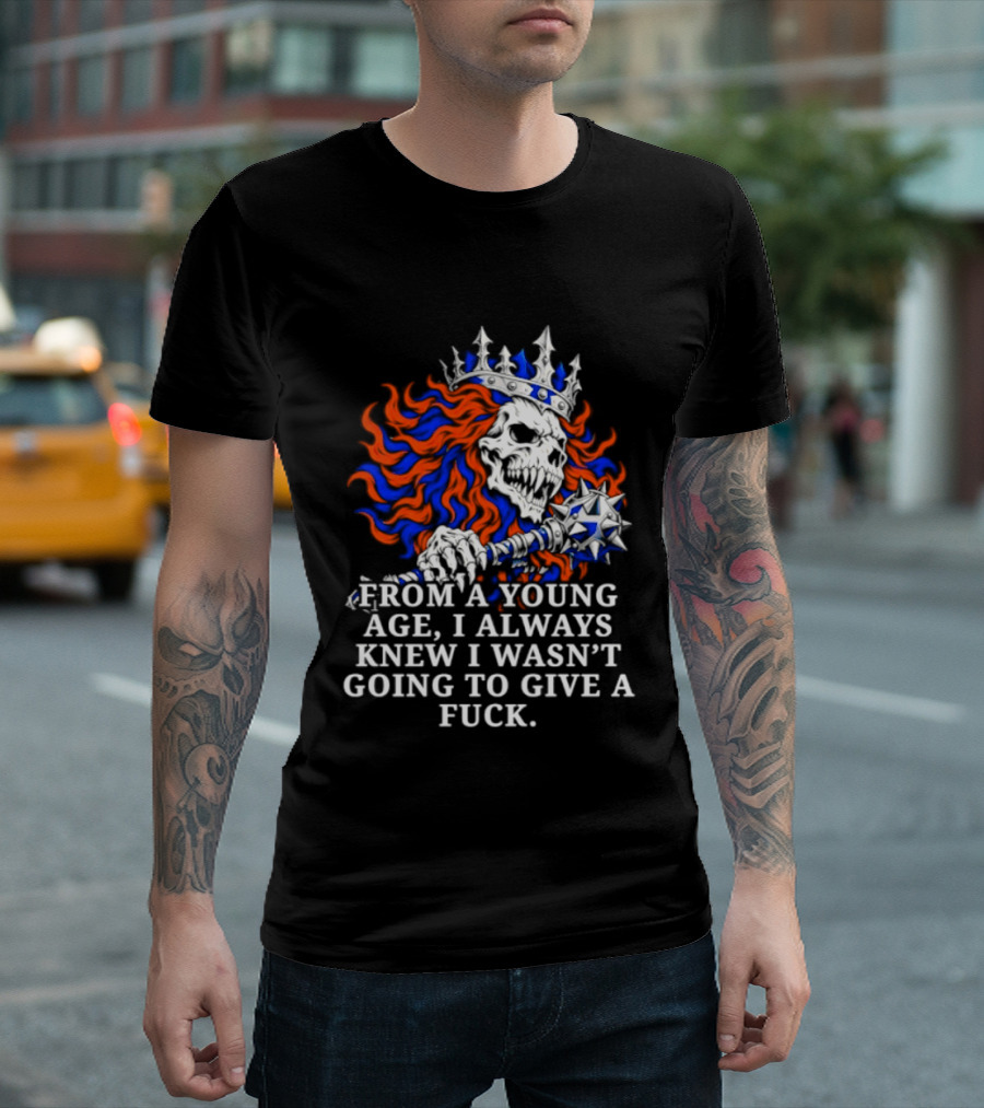 From A Young Age Skull Crown Red Blue White T-Shirt