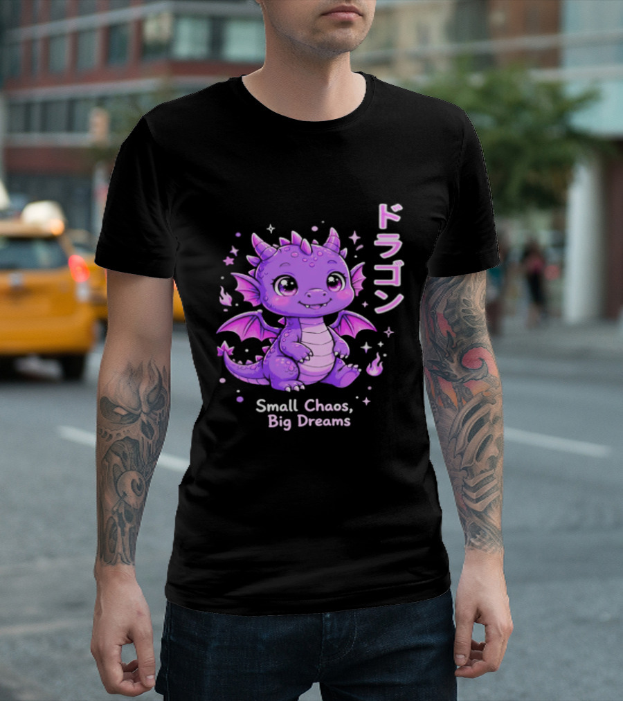 Dragon Small Chaos Big Dreams Purple Kawaii Anime T-Shirt