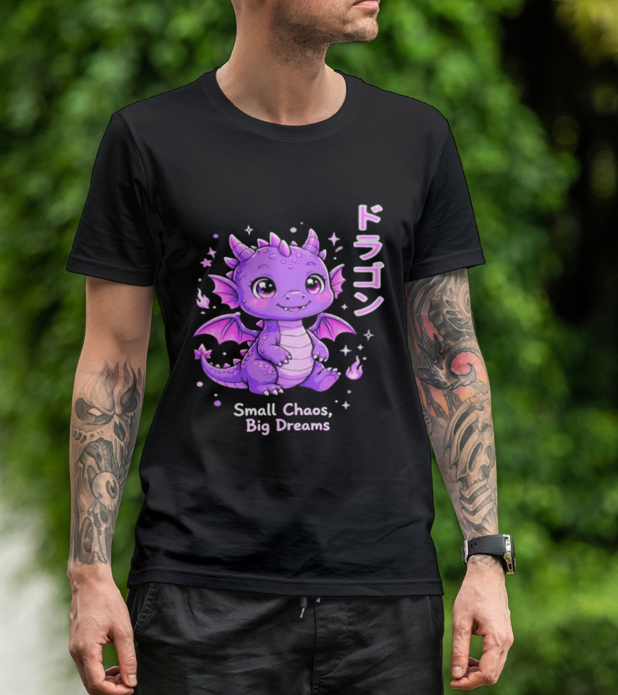 Dragon Small Chaos Big Dreams Purple Kawaii Anime T-Shirt