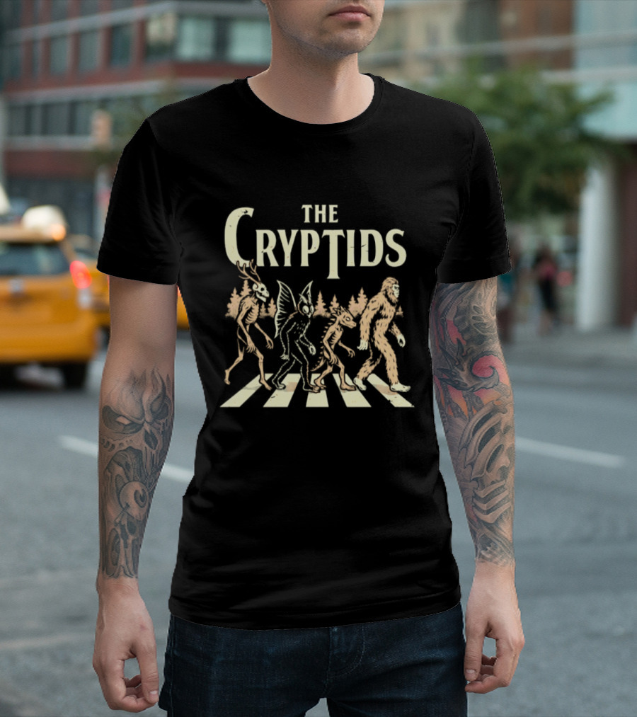 The Cryptids Abbey Road Bigfoot Mothman Paranormal Creature Crossing T-Shirt