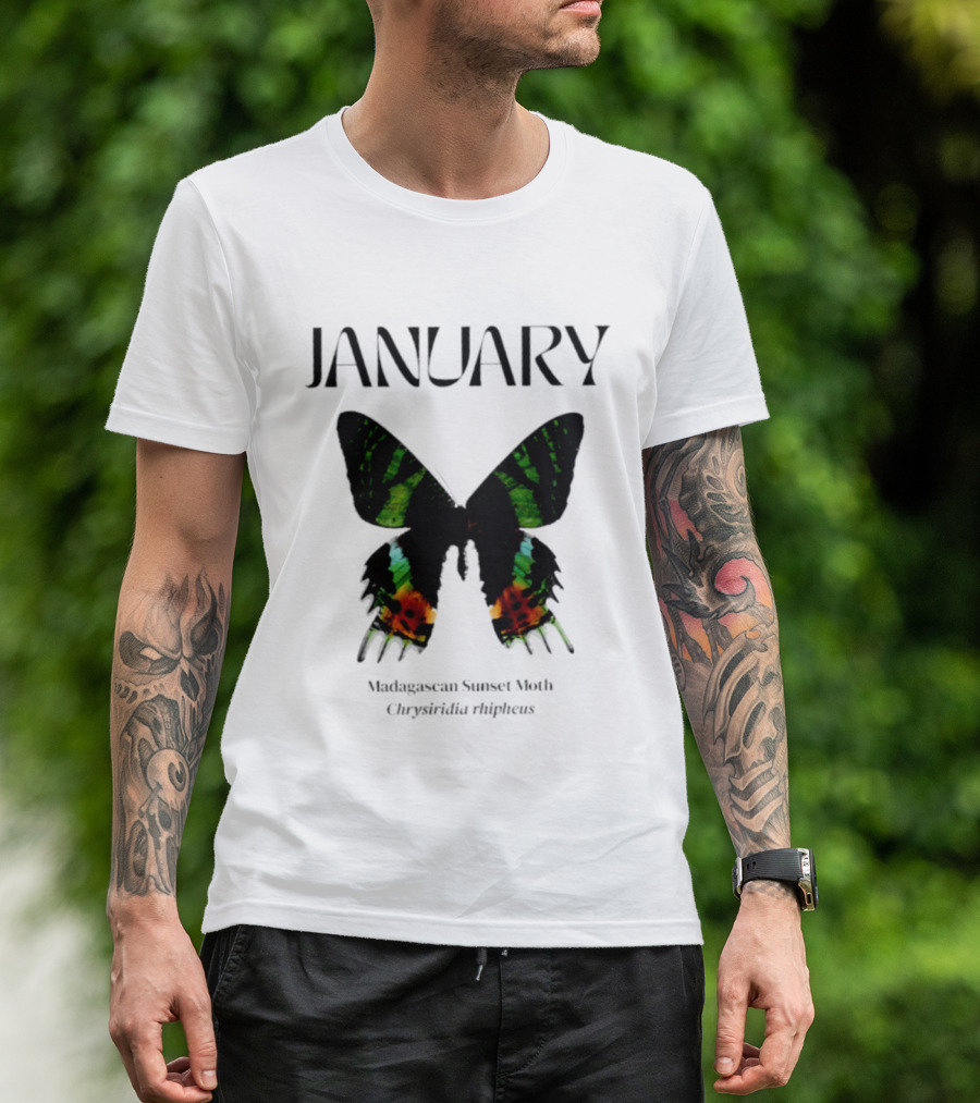 January Madagascan Sunset Moth Chrysiridia Rhipheus T-Shirt