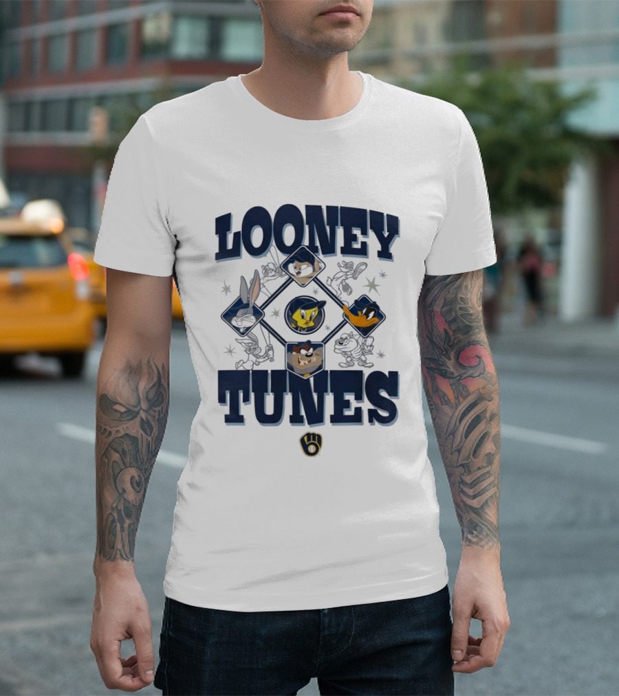 Milwaukee Brewers Looney Tunes Characters Baseball Diamond T-Shirt