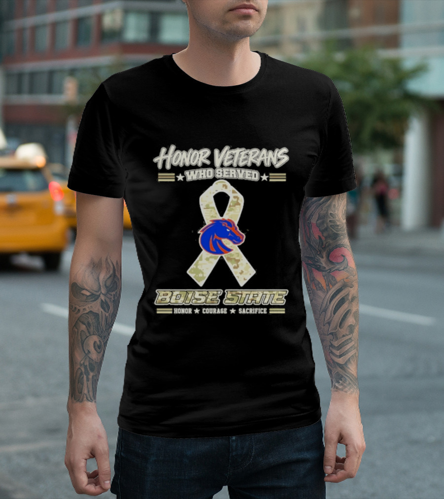 Boise State Honor Veterans Who Served Military Camo Ribbon T-Shirt