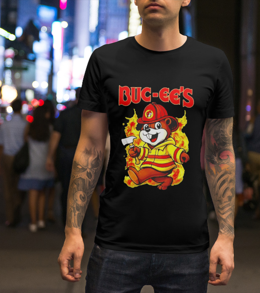Buc Ees Firefighter 2026 Mascot In Fire Gear T-Shirt