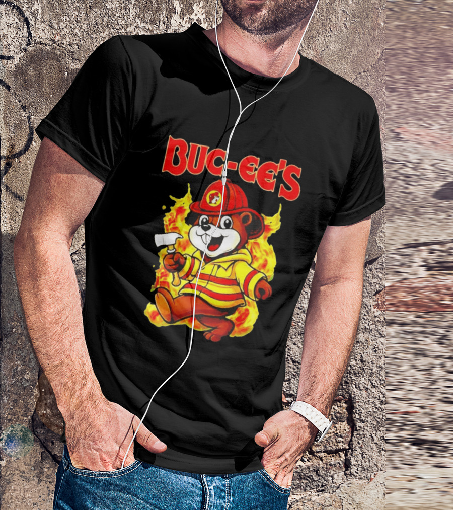 Buc Ees Firefighter 2026 Mascot In Fire Gear T-Shirt