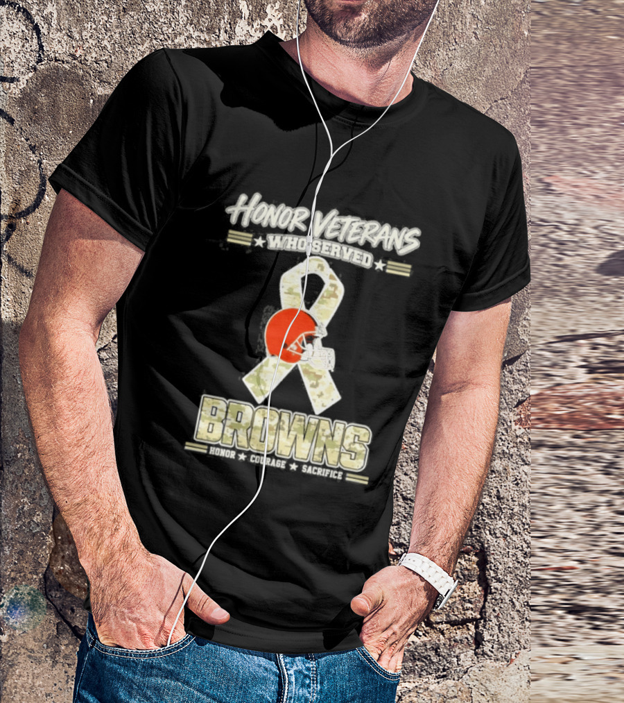 Cleveland Browns Honor Veterans Camo Ribbon Military Appreciation T-Shirt