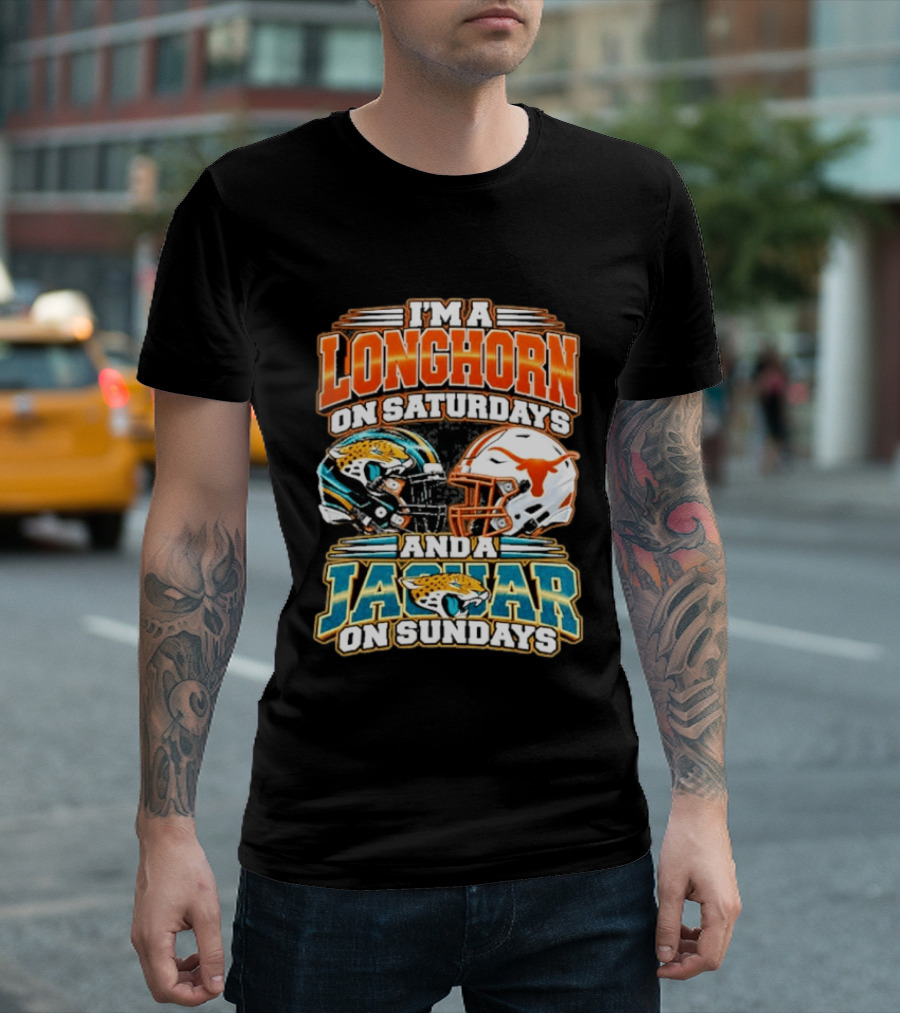 I'm A Longhorn On Saturdays Jaguar On Sundays Football Helmets T-Shirt