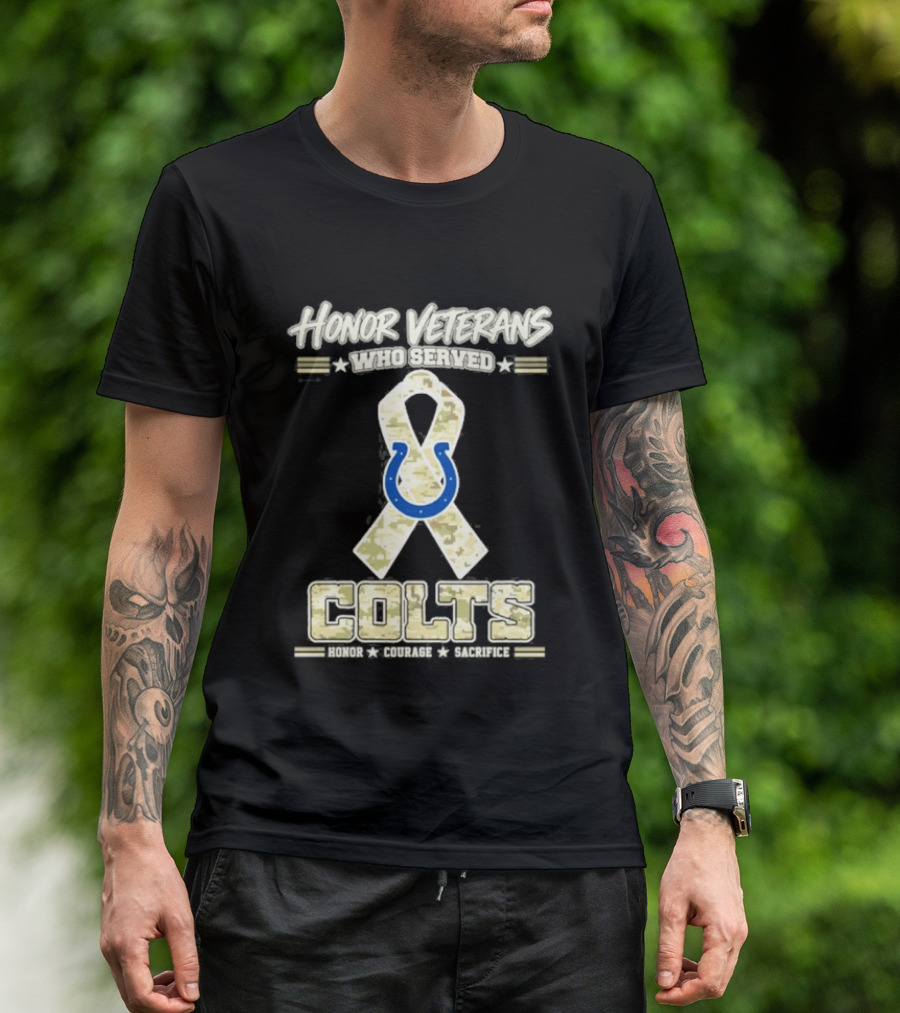 Honor Veterans Indianapolis Colts Military Camo Ribbon Veterans Day T-Shirt
