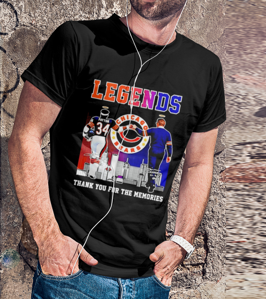 Chicago Bears Legends Walter Payton Mike Ditka Thank You For The Memories Skyline T-Shirt
