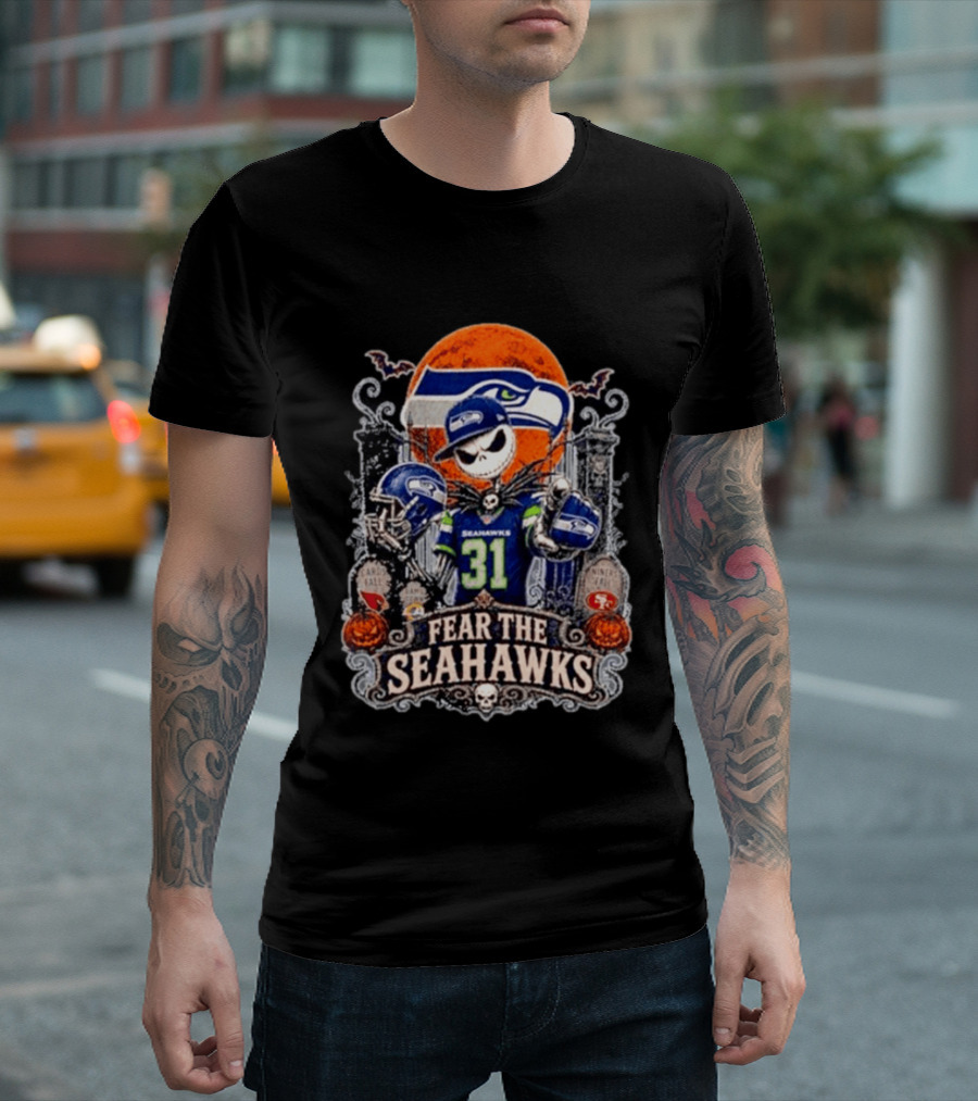 Jack Skellington Seattle Seahawks Halloween Fear The Seahawks Football T-Shirt