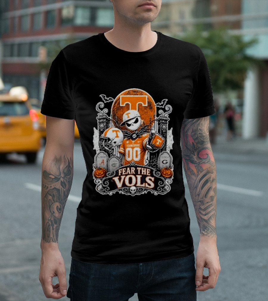 Jack Skellington Tennessee Volunteers Fear The Vols Halloween Football Skeleton T-Shirt