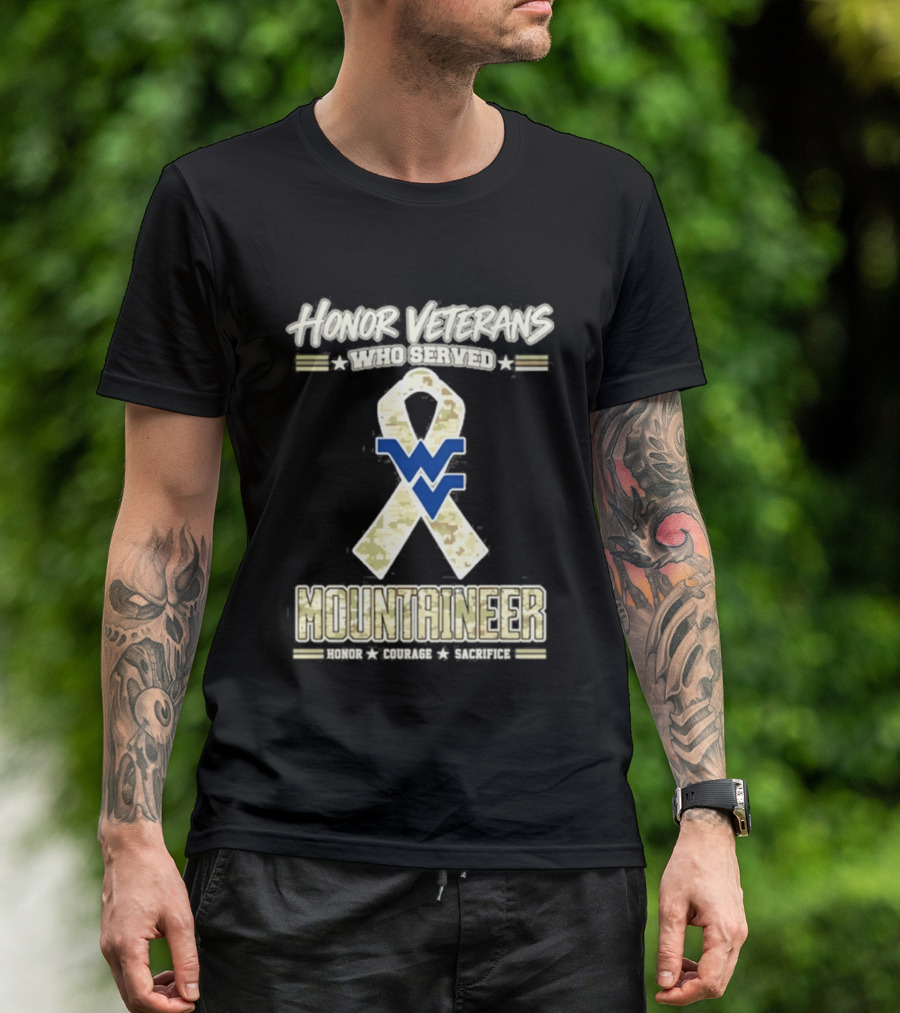 West Virginia Mountaineers Honor Veterans Military Camo Ribbon Veterans Day T-Shirt