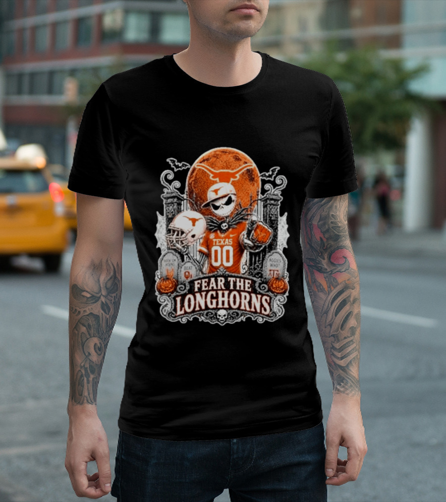 Texas Longhorns Halloween Jack Skellington Fear The Longhorns T-Shirt