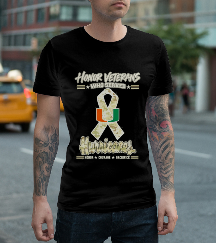 Miami Hurricanes Honor Veterans Who Served Camo Ribbon Veterans Day T-Shirt