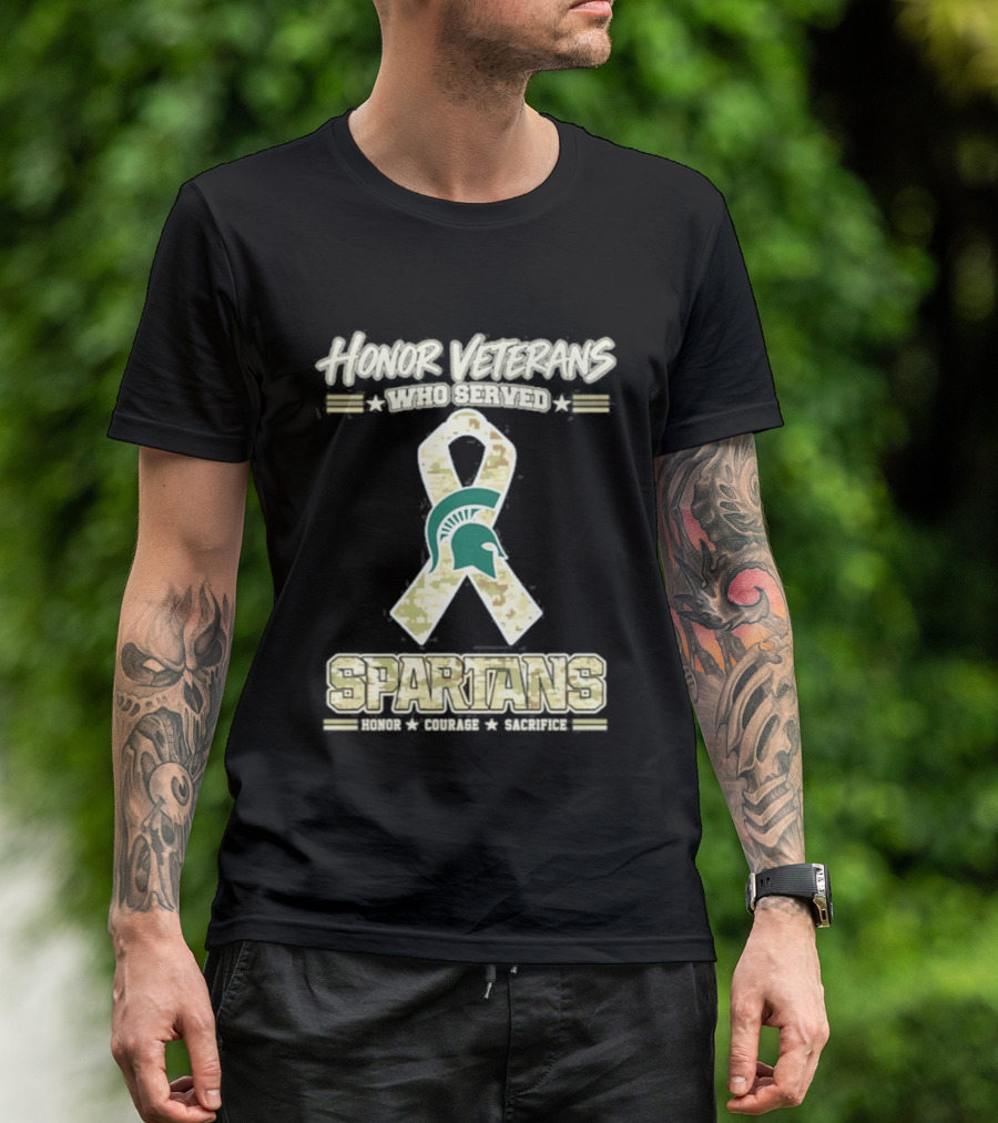 Michigan State Spartans Honor Veterans Camo Ribbon Veterans Day T-Shirt