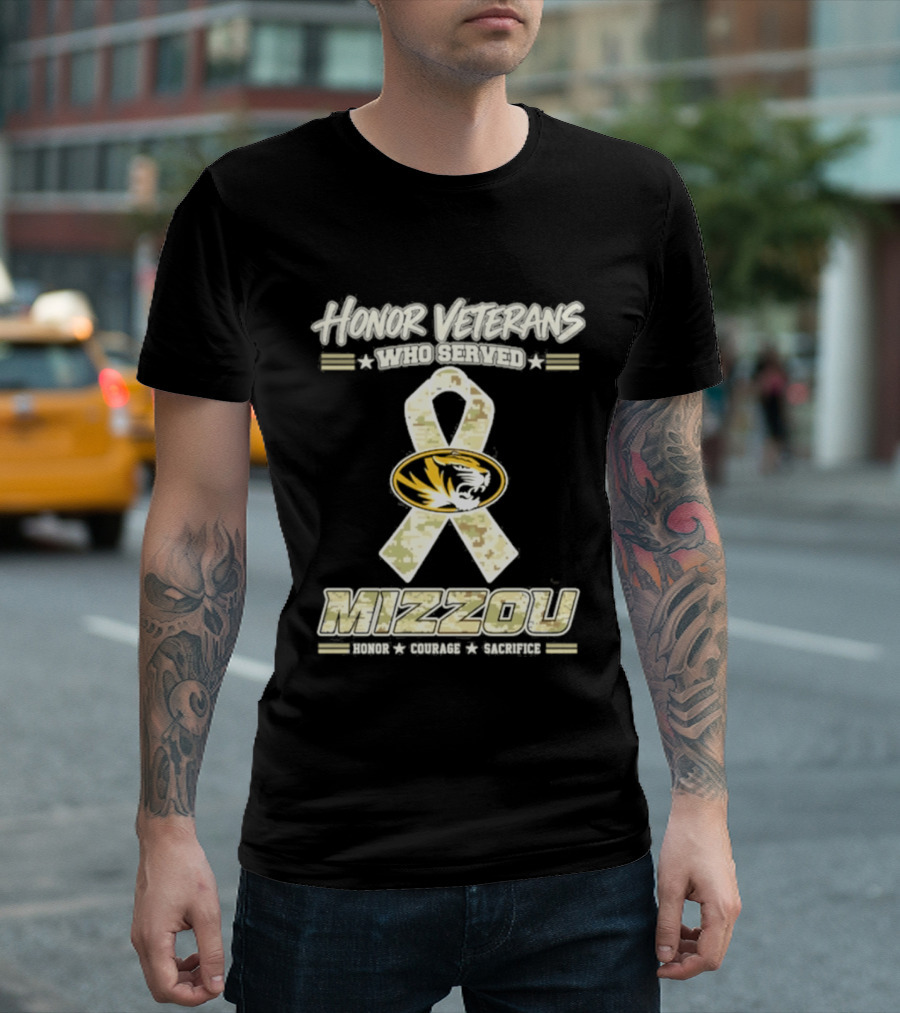 Missouri Tigers Mizzou Military Camo Ribbon Honor Veterans Day T-Shirt