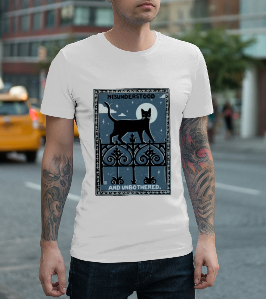 Misunderstood Black Cat Unbothered Full Moon Night Sky T-Shirt
