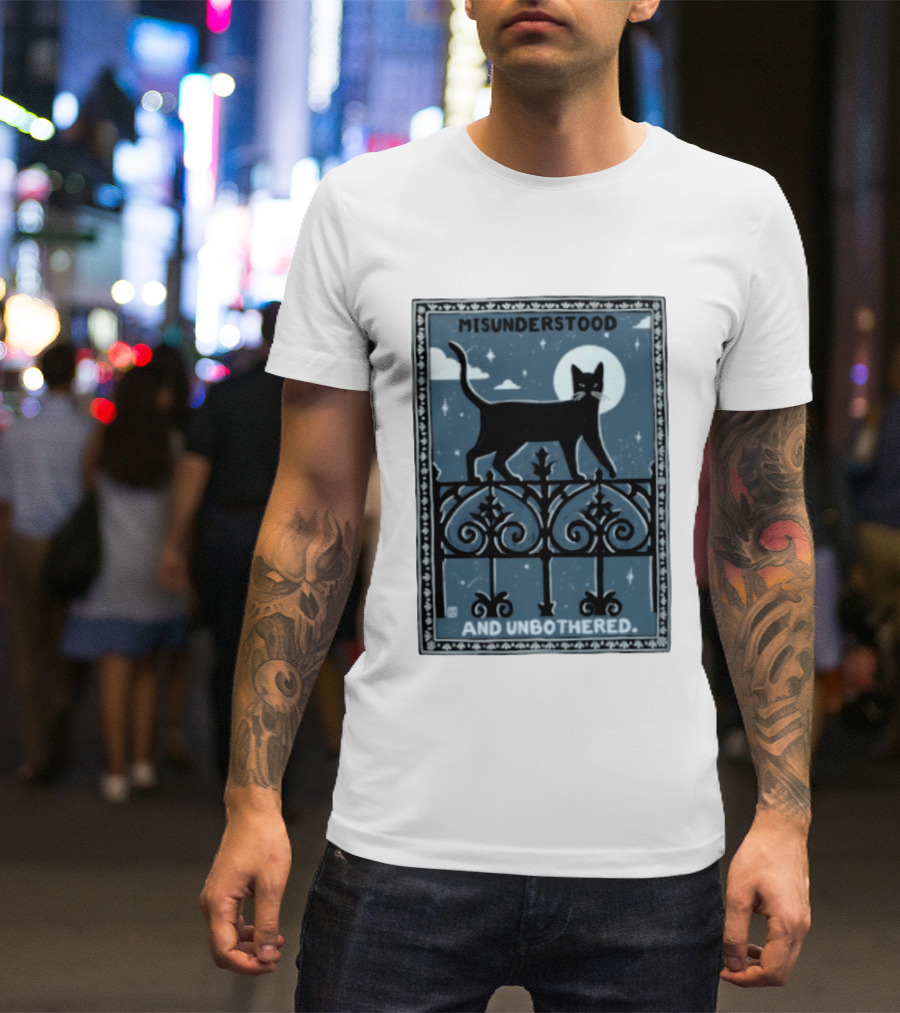 Misunderstood Black Cat Unbothered Full Moon Night Sky T-Shirt
