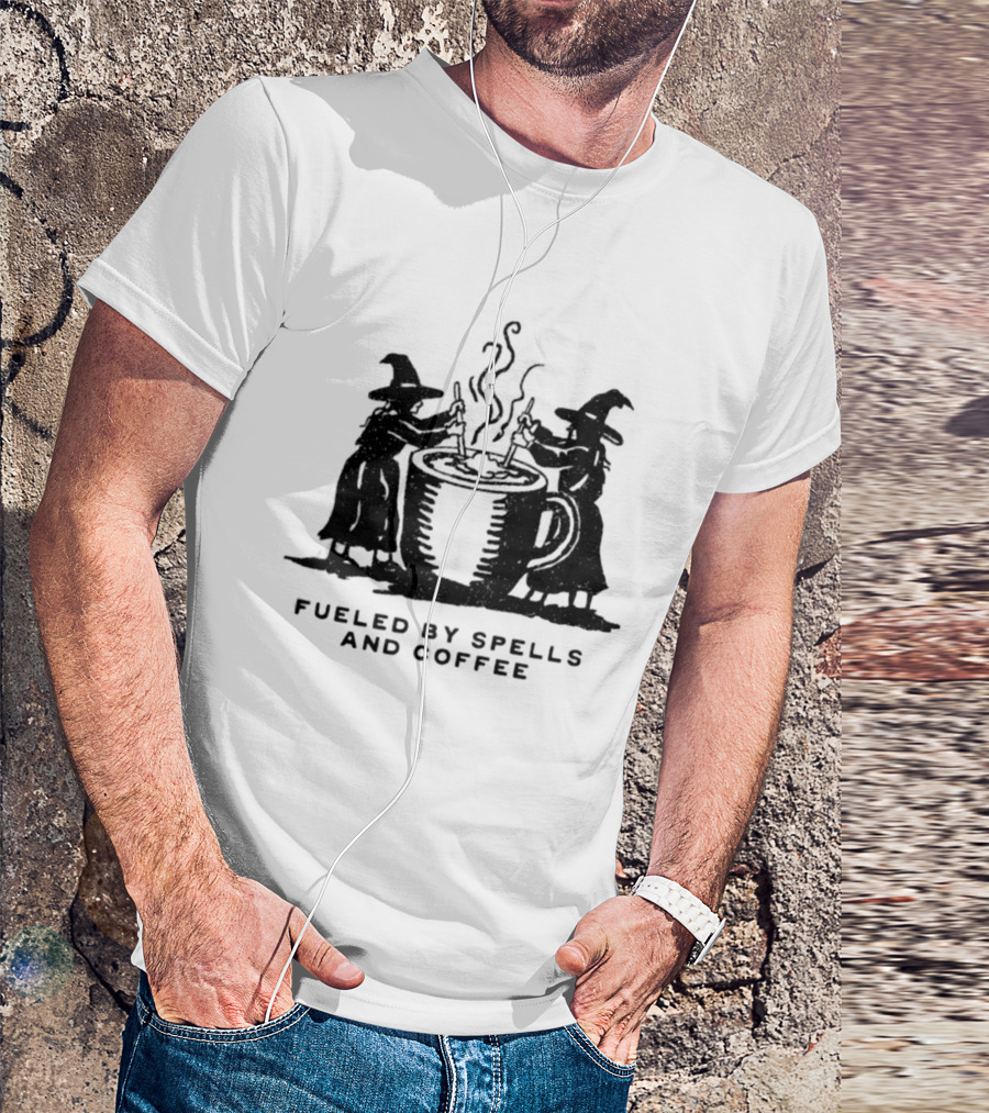 Fueled By Spells And Coffee Witch Magic Potion Cauldron Wizards T-Shirt