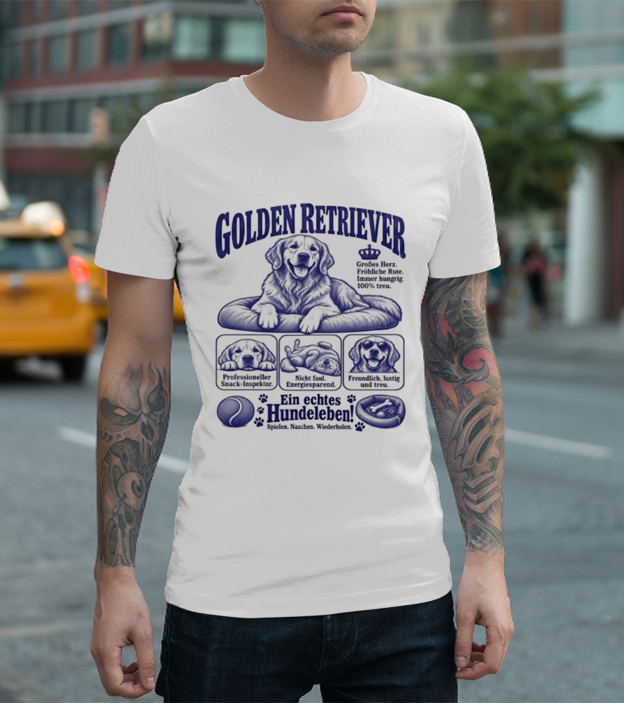 Golden Retriever Ein Echtes Hundeleben Müdigkeit Faulheit Keksbedarf T-Shirt