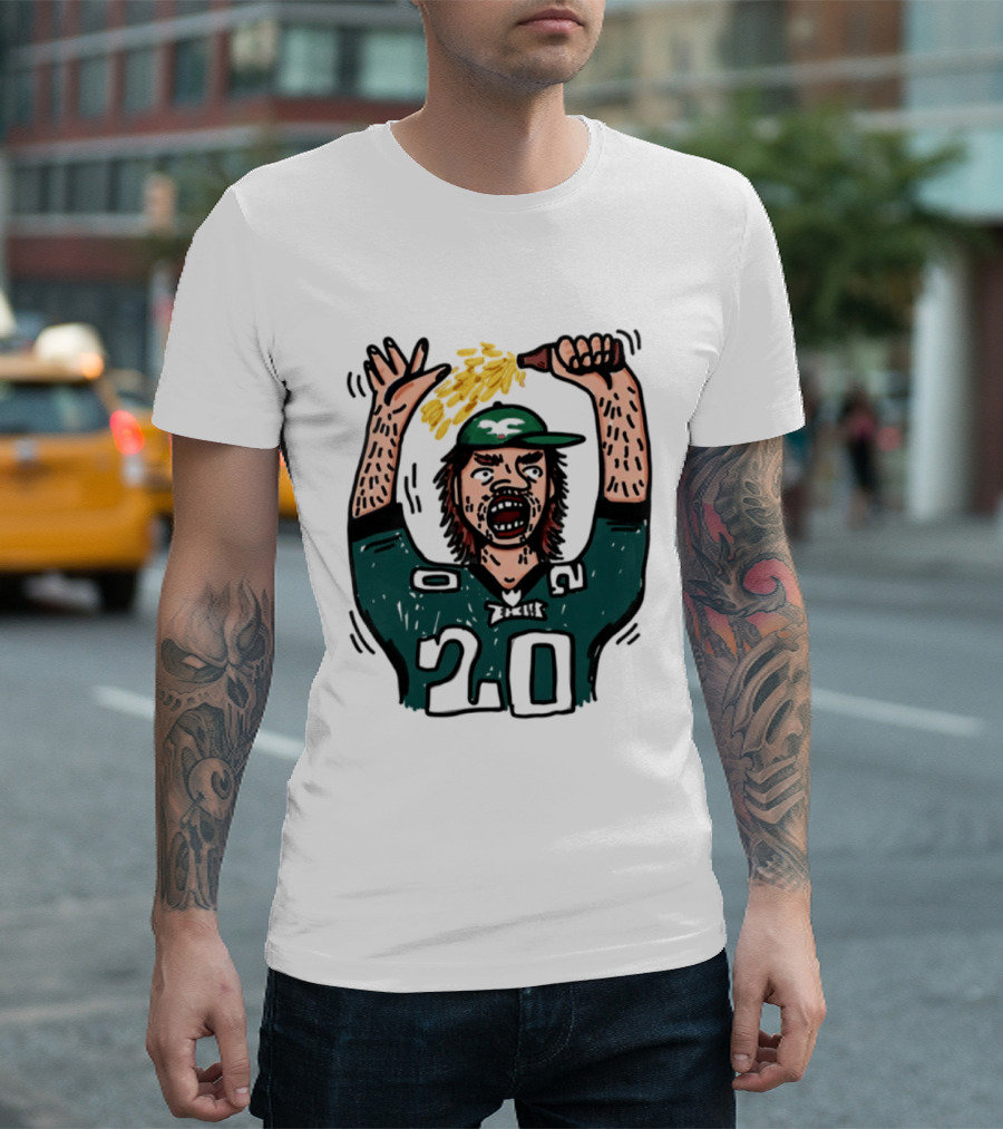 Philadelphia Eagles Angry Philly Fan With Cheesesteak And 20 Jersey T-Shirt