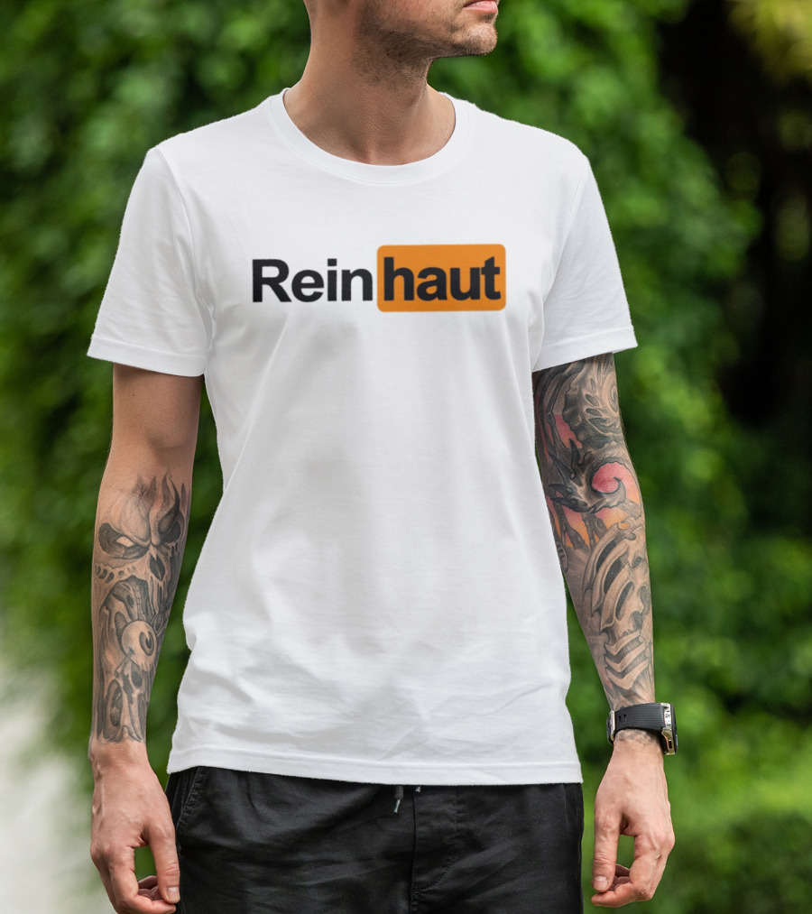 Reinhaut Bold Black And Orange Text Logo Fashion T-Shirt