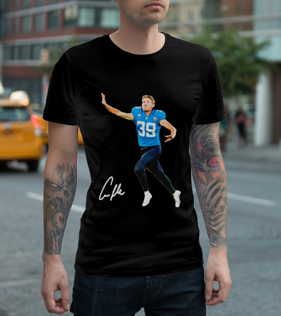 Cam Little Jacksonville Jaguars 39 Player Jumping Action T-Shirt