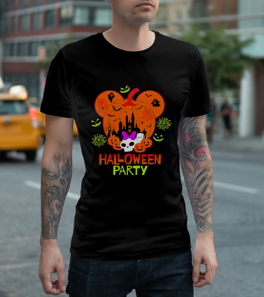 Pumpkin Mouse Ears Castle Skull Halloween Party 2026 T-Shirt