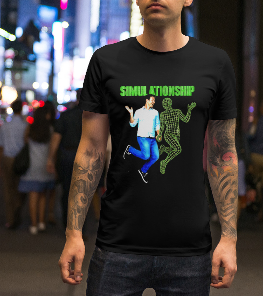 Simulationship Simulation Glitch Digital Jumping Man And Wireframe Figure T-Shirt