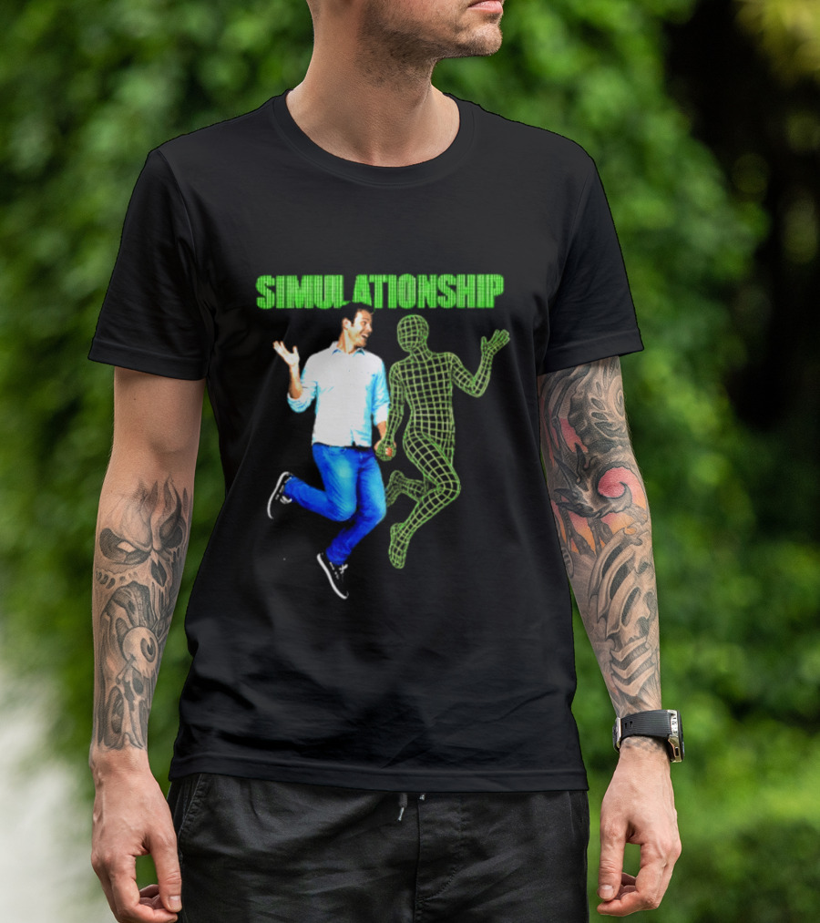 Simulationship Simulation Glitch Digital Jumping Man And Wireframe Figure T-Shirt