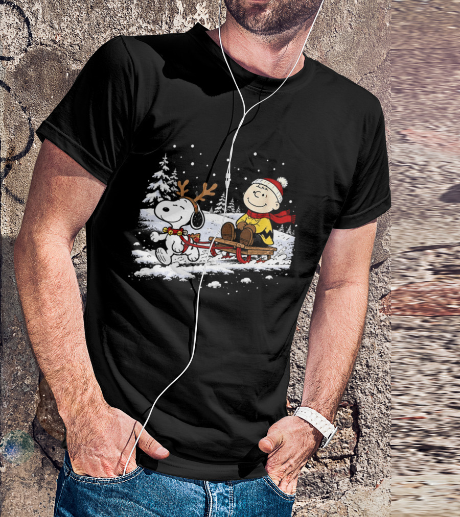Snoopy Reindeer Christmas Sleigh Ride With Charlie Brown For Peanuts And Winter Lovers T-Shirt