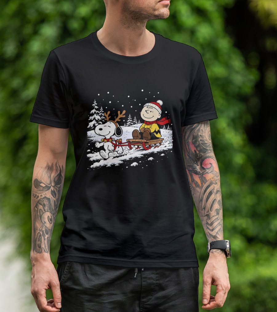 Snoopy Reindeer Christmas Sleigh Ride With Charlie Brown For Peanuts And Winter Lovers T-Shirt