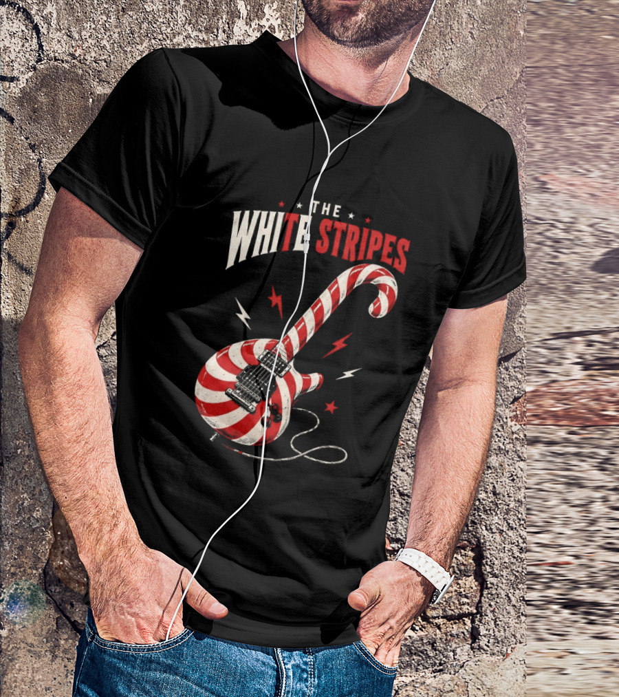 The White Stripes Candy Cane Christmas Guitar Rock Themes T-Shirt