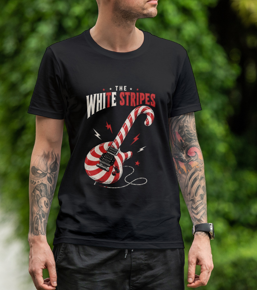 The White Stripes Candy Cane Christmas Guitar Rock Themes T-Shirt