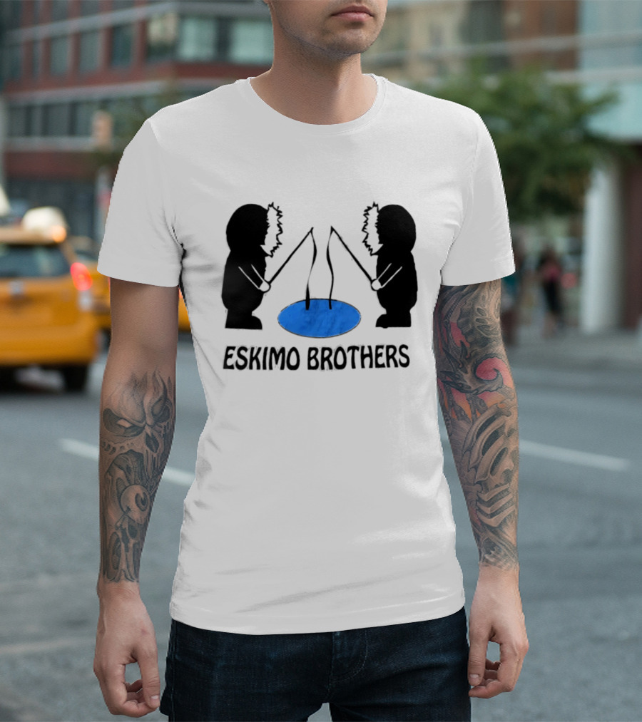 Eskimo Brothers Ice Fishing Duo With Hole And Rods T-Shirt