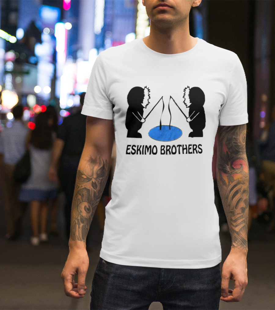 Eskimo Brothers Ice Fishing Duo With Hole And Rods T-Shirt