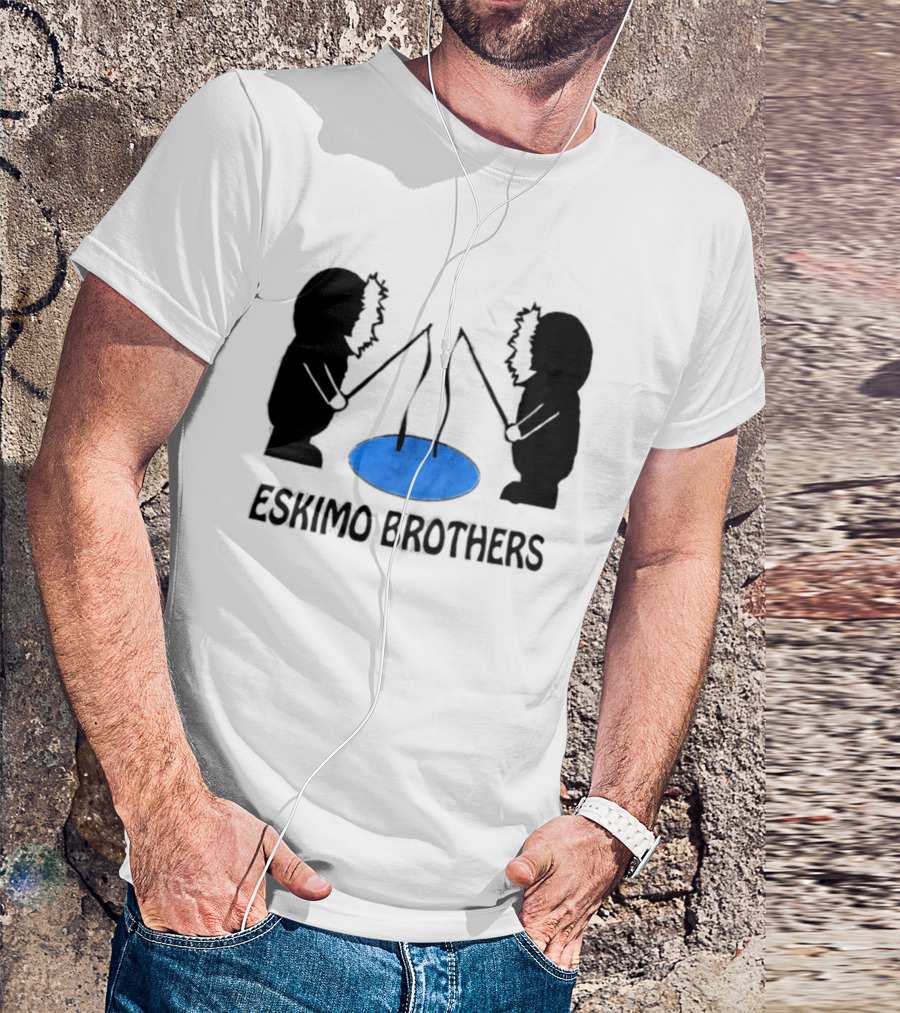 Eskimo Brothers Ice Fishing Duo With Hole And Rods T-Shirt