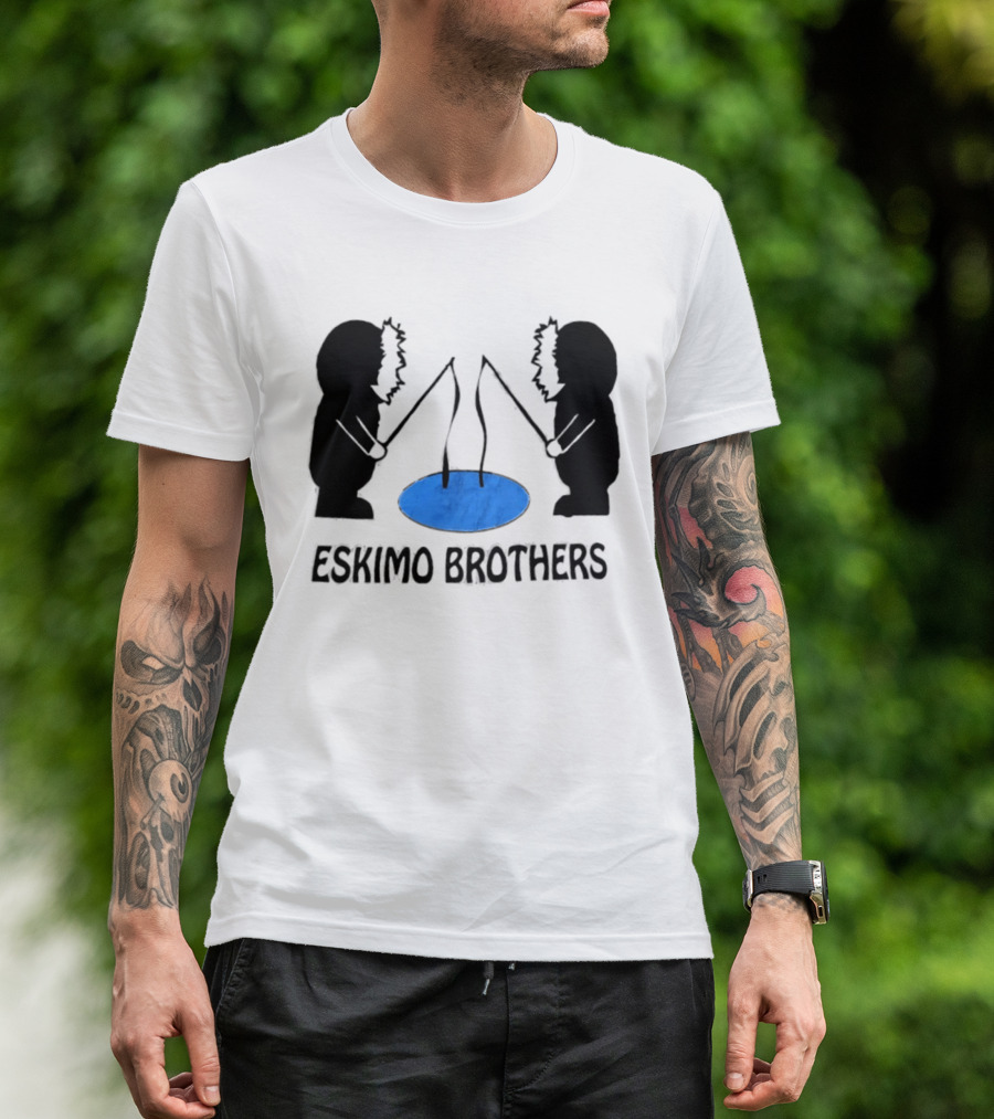 Eskimo Brothers Ice Fishing Duo With Hole And Rods T-Shirt