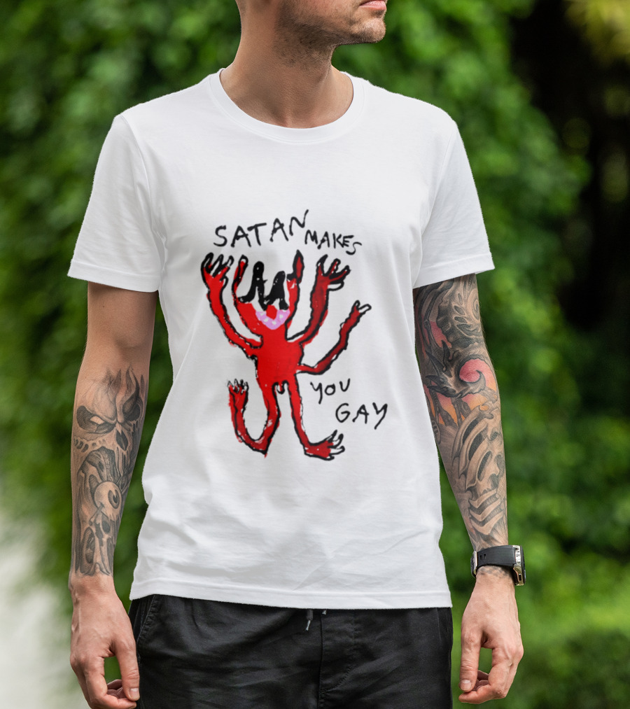 Satan Makes You Gay Devil Six Armed Creature T-Shirt