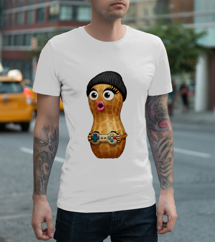 TheBurntPeanut Gamer Peanut With Beanie And Game Controller T-Shirt