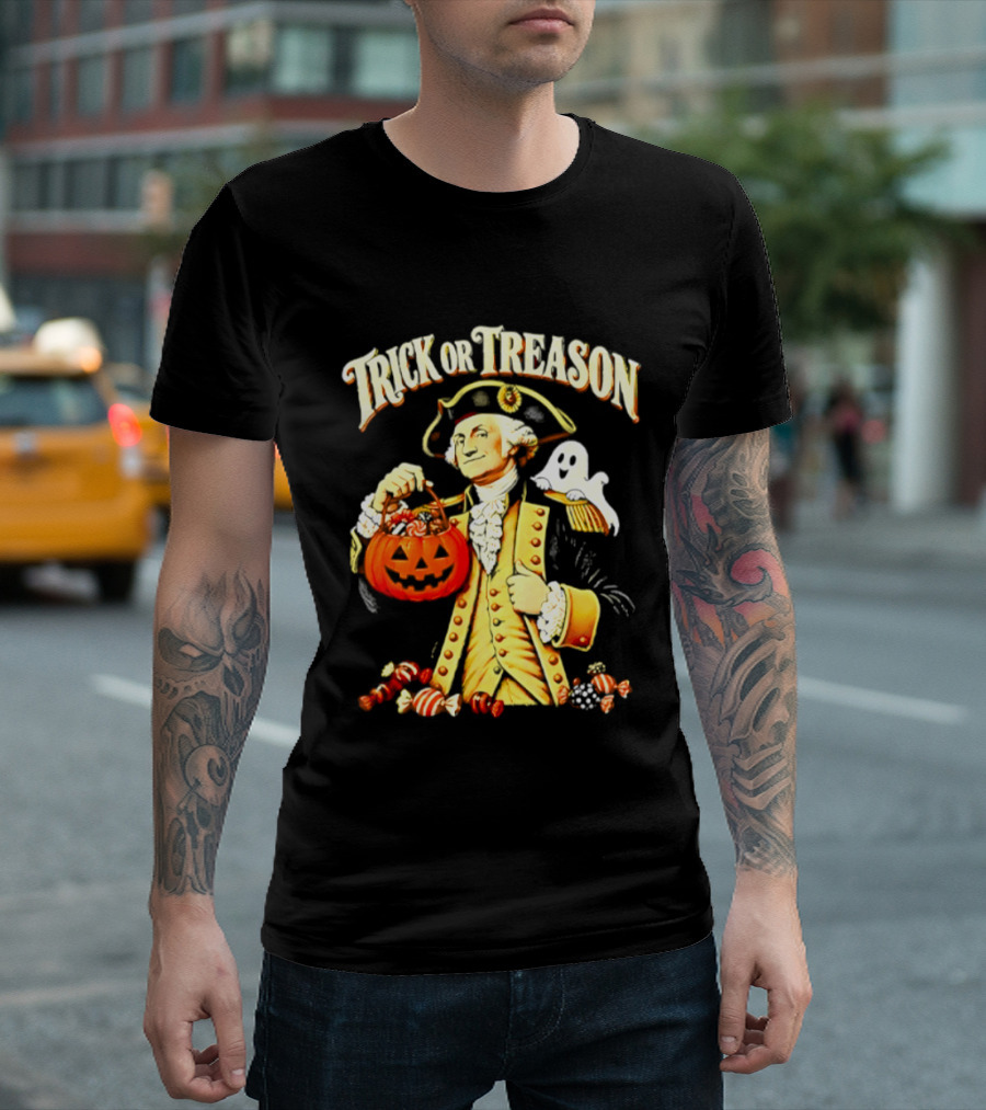 George Washington Trick Or Treason Halloween 2026 Pumpkin Ghost Candy T-Shirt