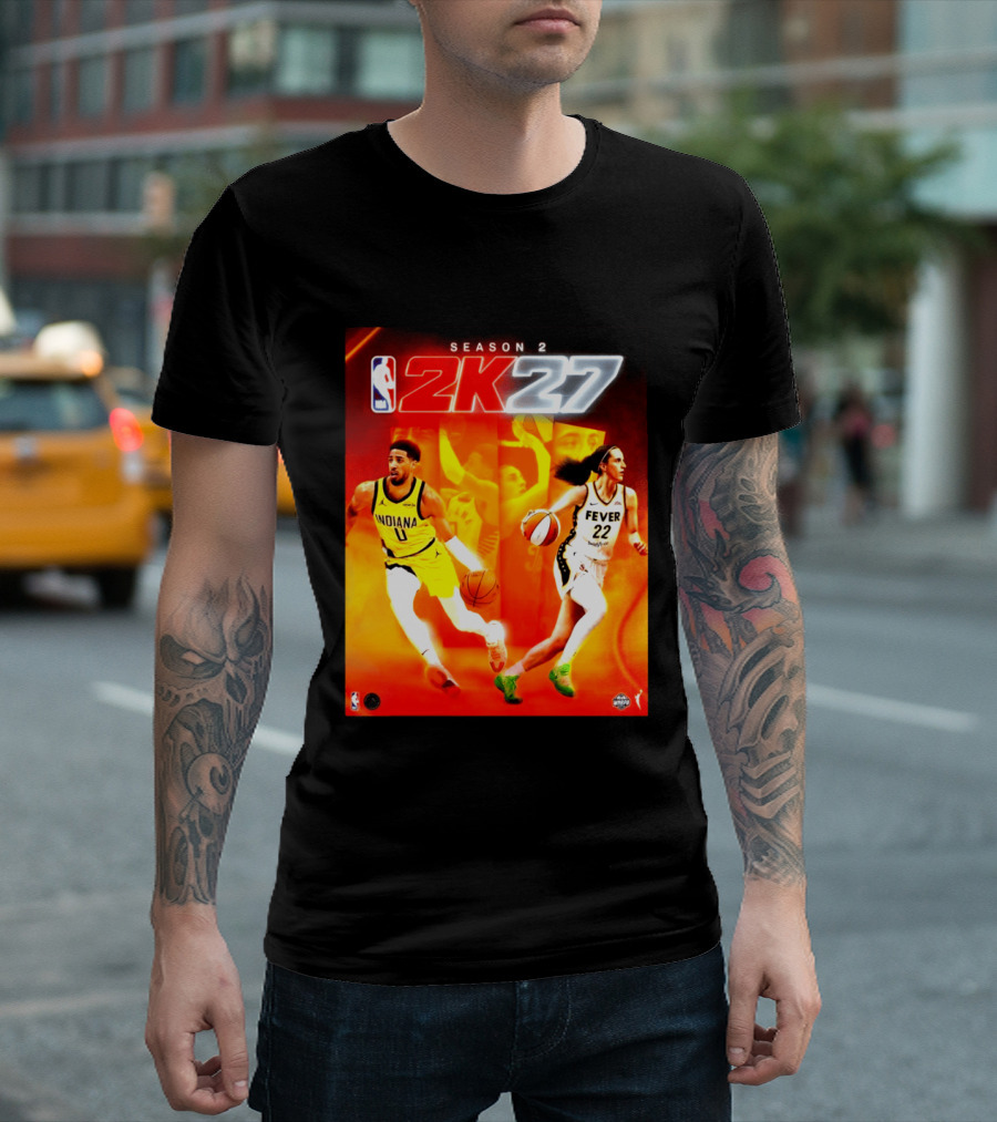 NBA 2K27 Season 2 Tyrese Haliburton Indiana And Caitlin Clark Fever Cover Athletes T-Shirt