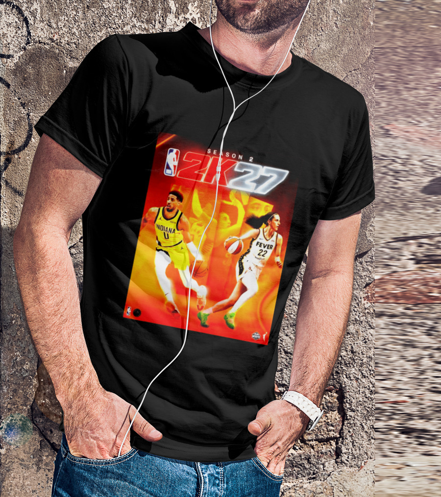 NBA 2K27 Season 2 Tyrese Haliburton Indiana And Caitlin Clark Fever Cover Athletes T-Shirt