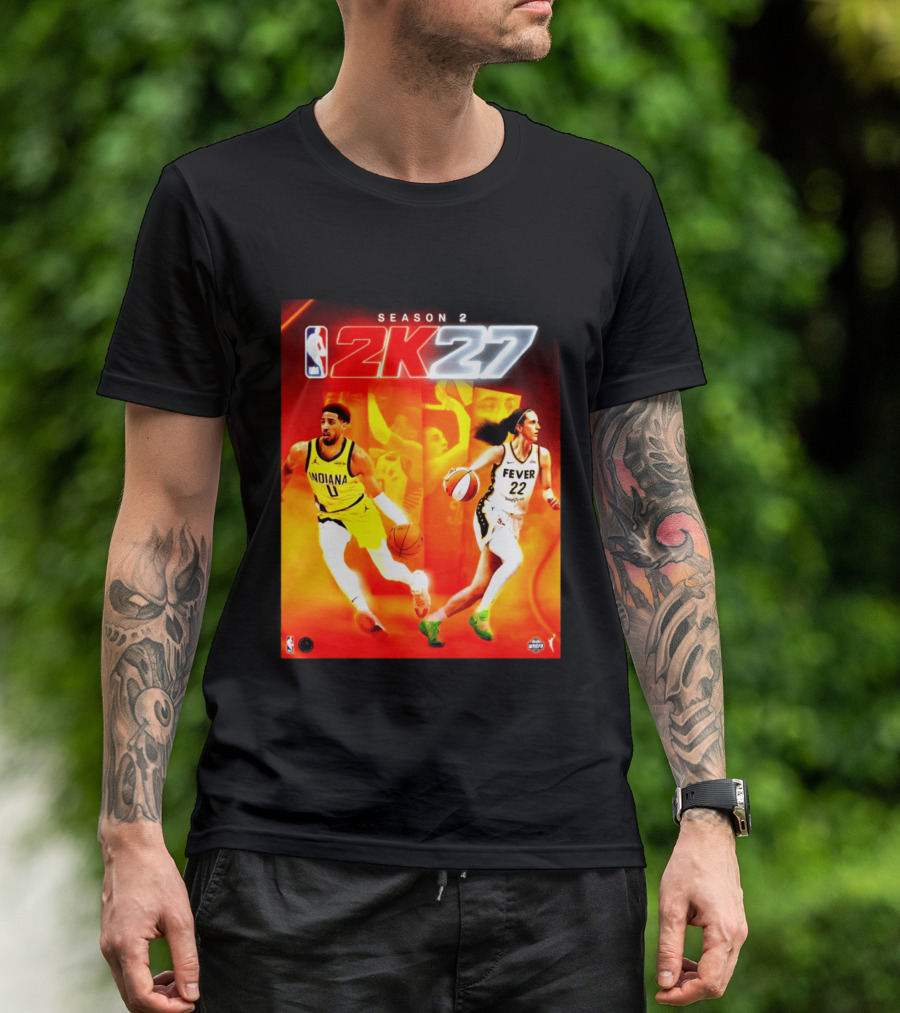 NBA 2K27 Season 2 Tyrese Haliburton Indiana And Caitlin Clark Fever Cover Athletes T-Shirt