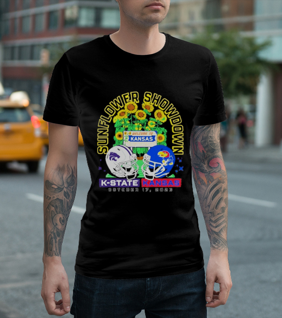 Sunflower Showdown K State Wildcats Vs Kansas Jayhawks October 17 2026 Welcome To Kansas Rivalry T-Shirt