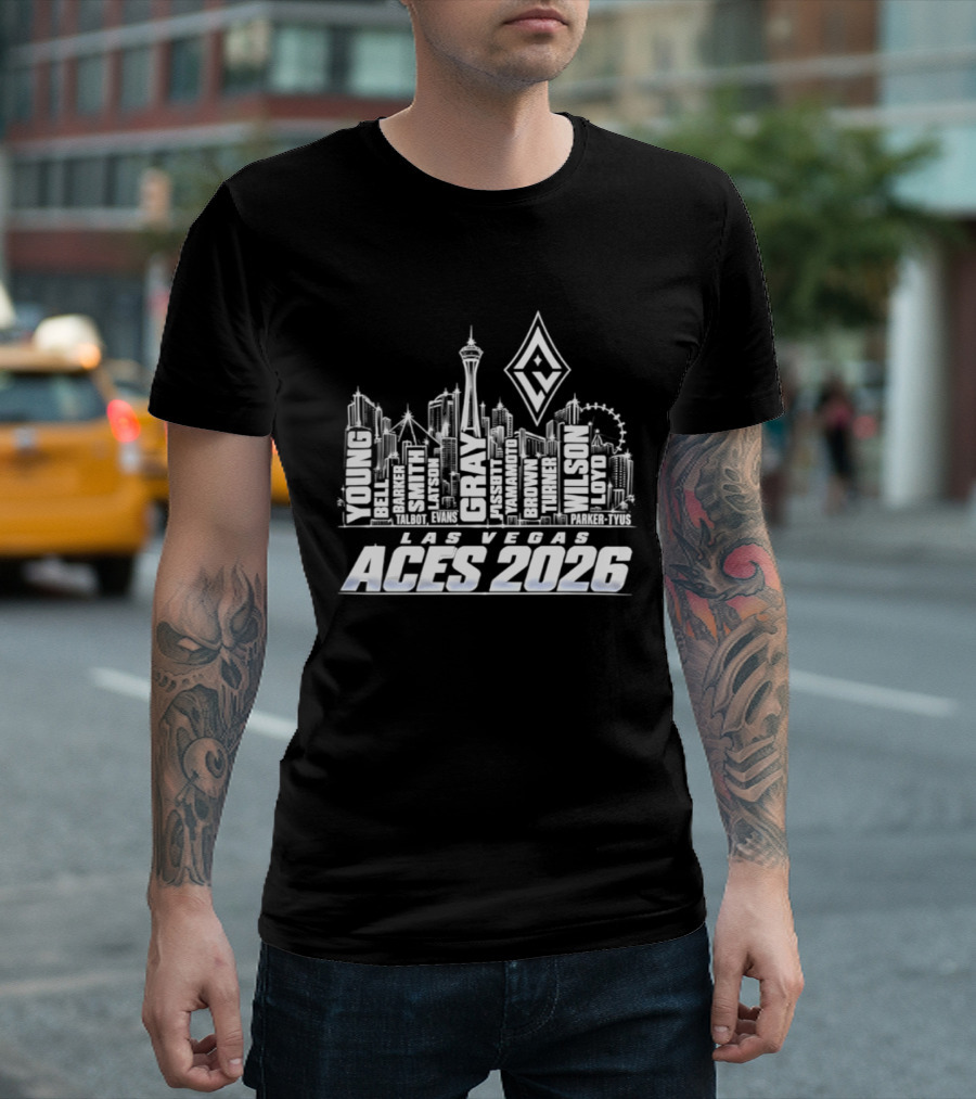 Las Vegas Aces 2026 City Skyline With Iconic Landmarks T-Shirt