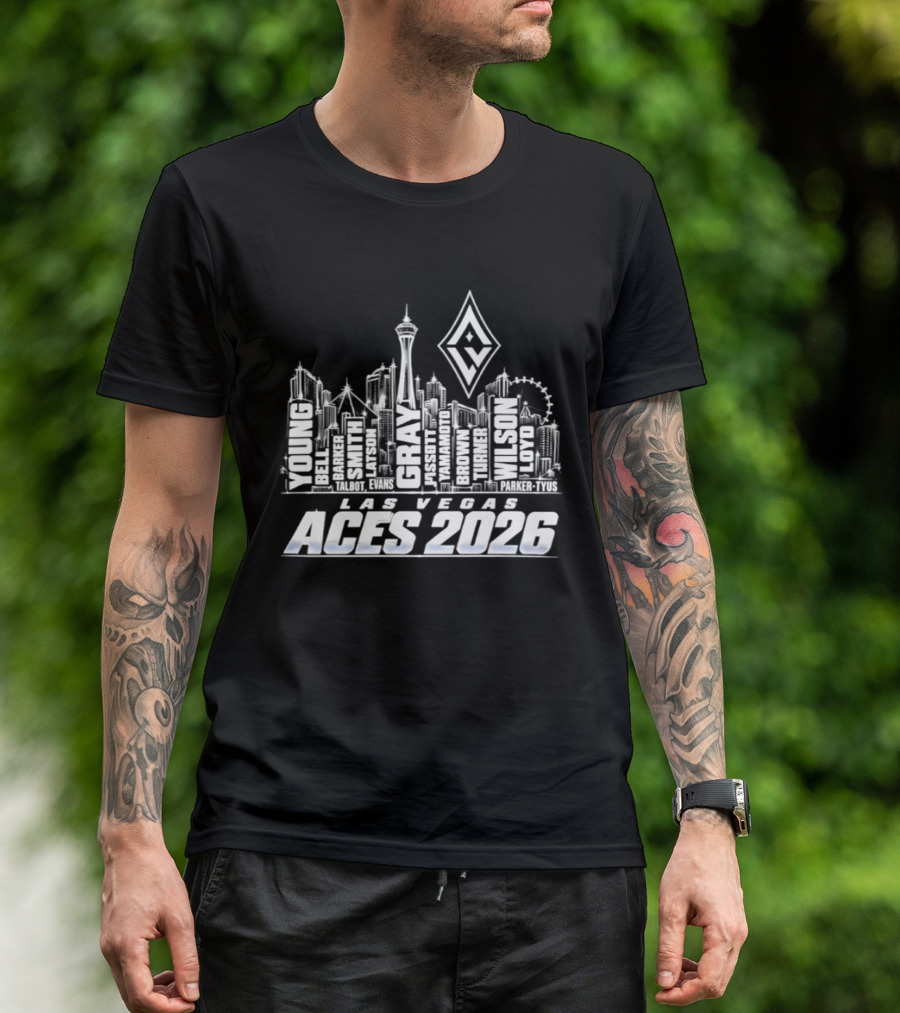 Las Vegas Aces 2026 City Skyline With Iconic Landmarks T-Shirt