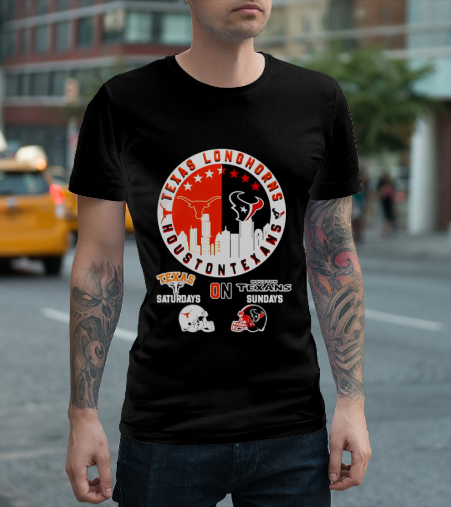 Texas Longhorns Houston Texans Saturdays Sundays Football Helmet T-Shirt